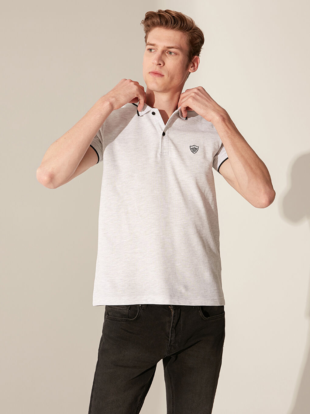 Gri Polo Yaka Basic Pike Tişört-2