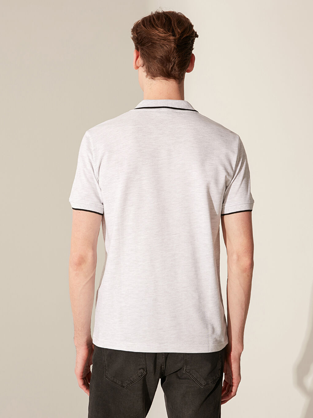 Gri Polo Yaka Basic Pike Tişört-3