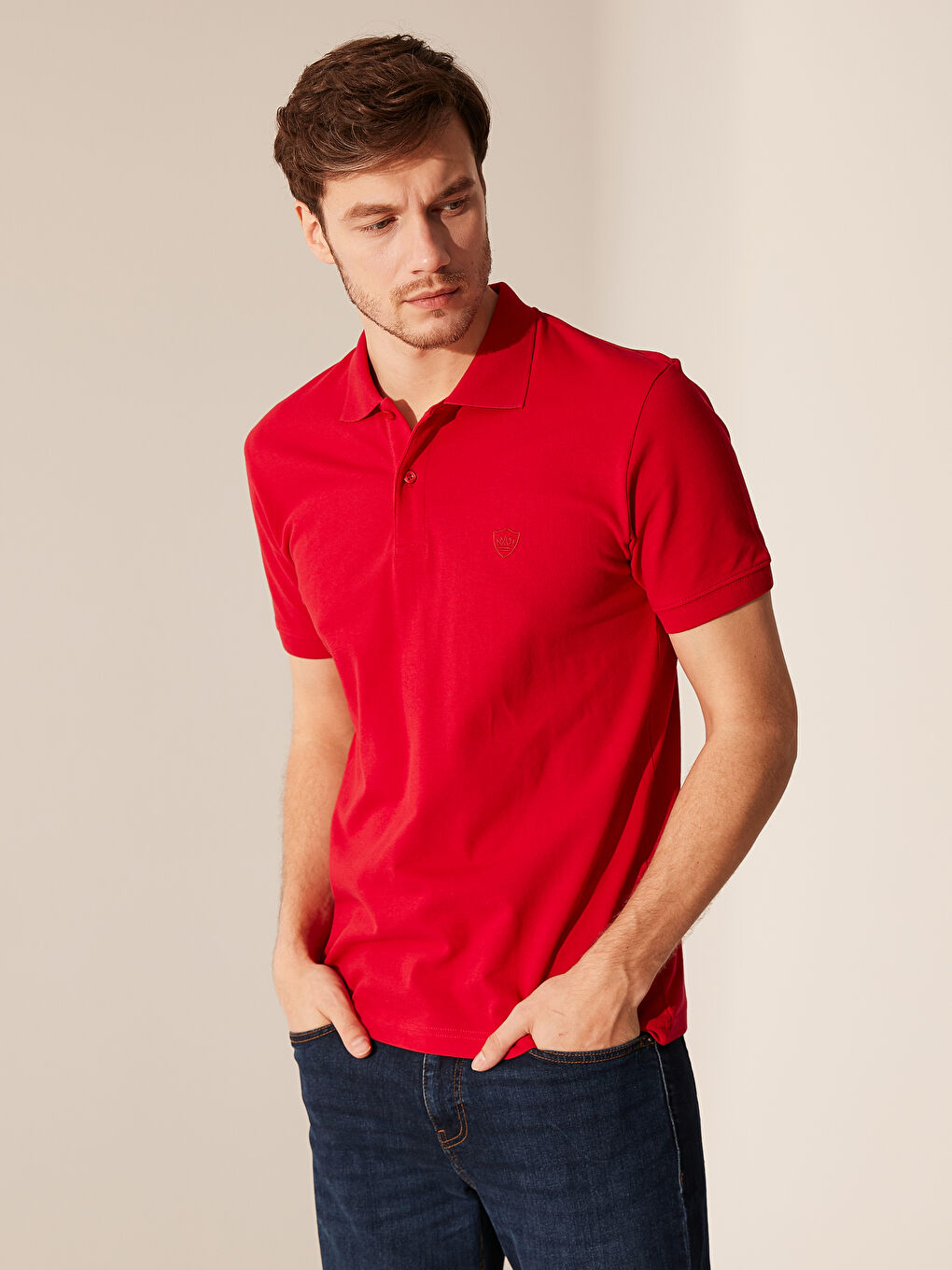 Kırmızı Polo Yaka Basic Pike Tişört