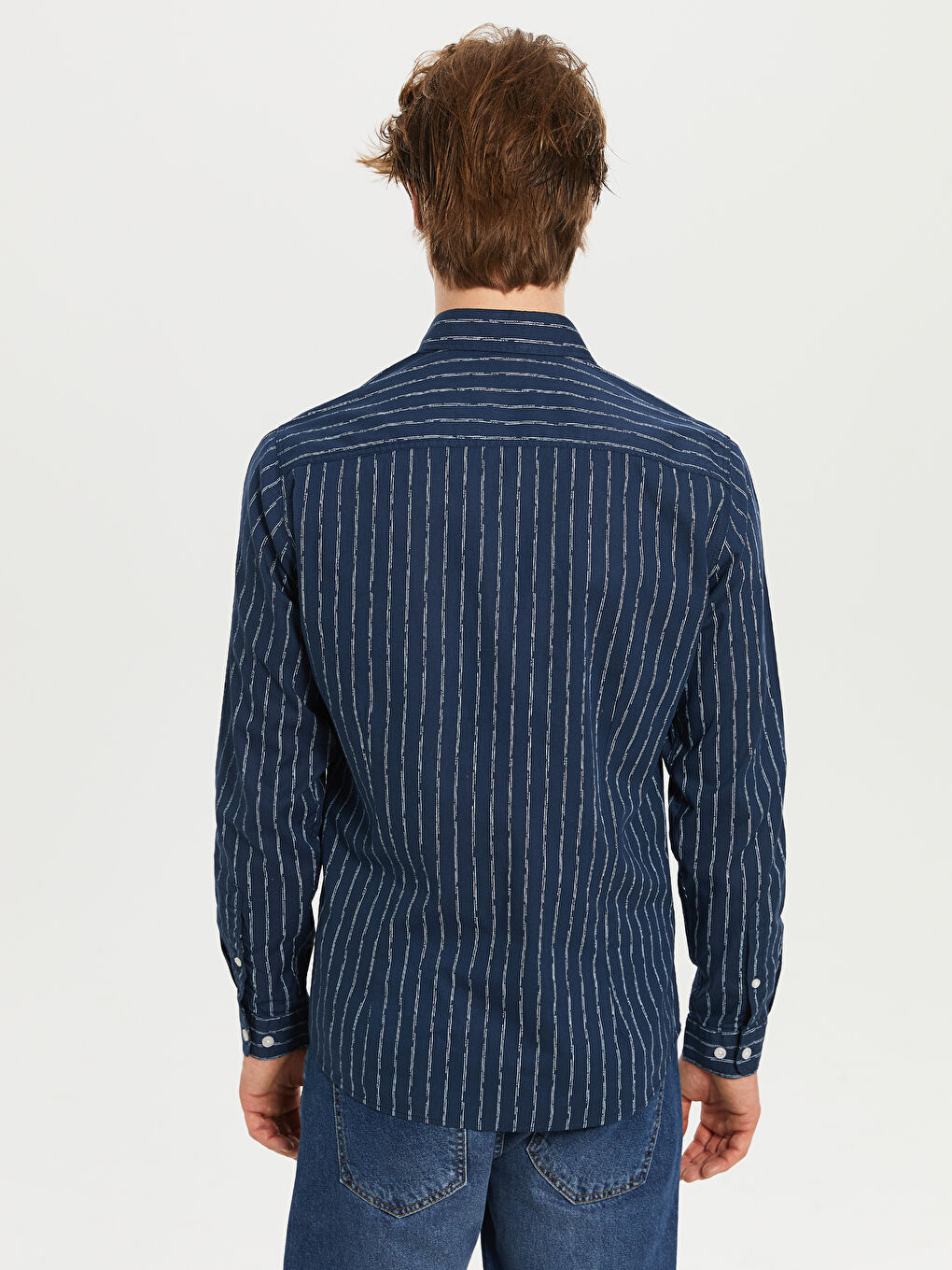 İndigo Ekstra Slim Fit Uzun Kollu Çizgili Erkek Gömlek-3