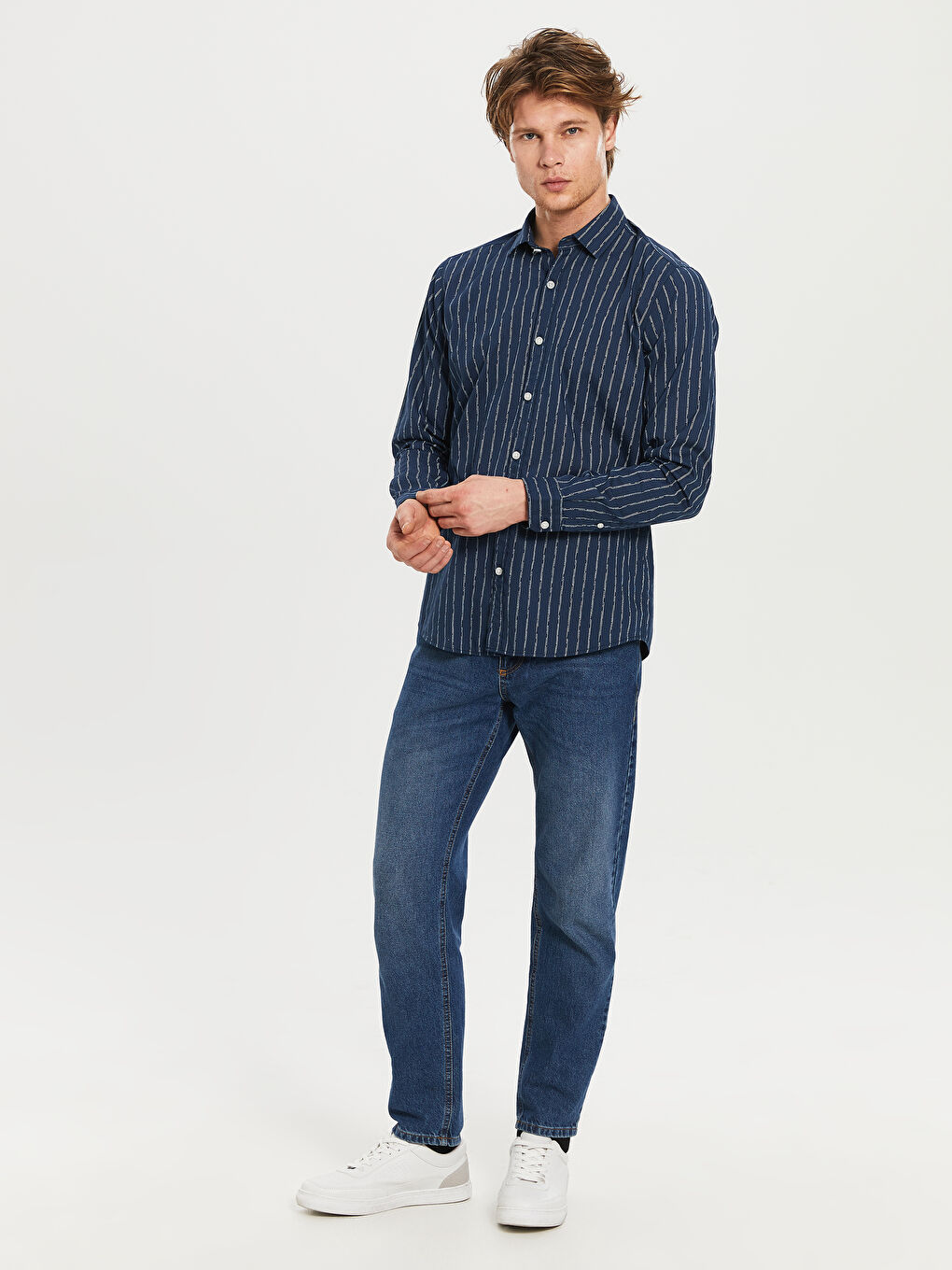 İndigo Ekstra Slim Fit Uzun Kollu Çizgili Erkek Gömlek-4
