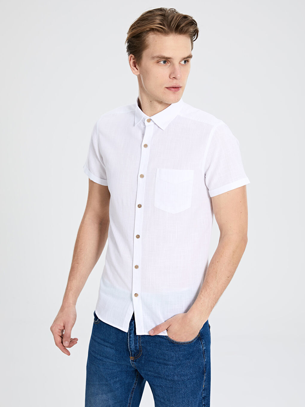 Beyaz Poplin Erkek Gömlek-1