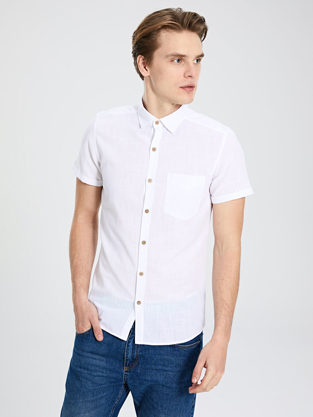 Beyaz Poplin Erkek Gömlek-2
