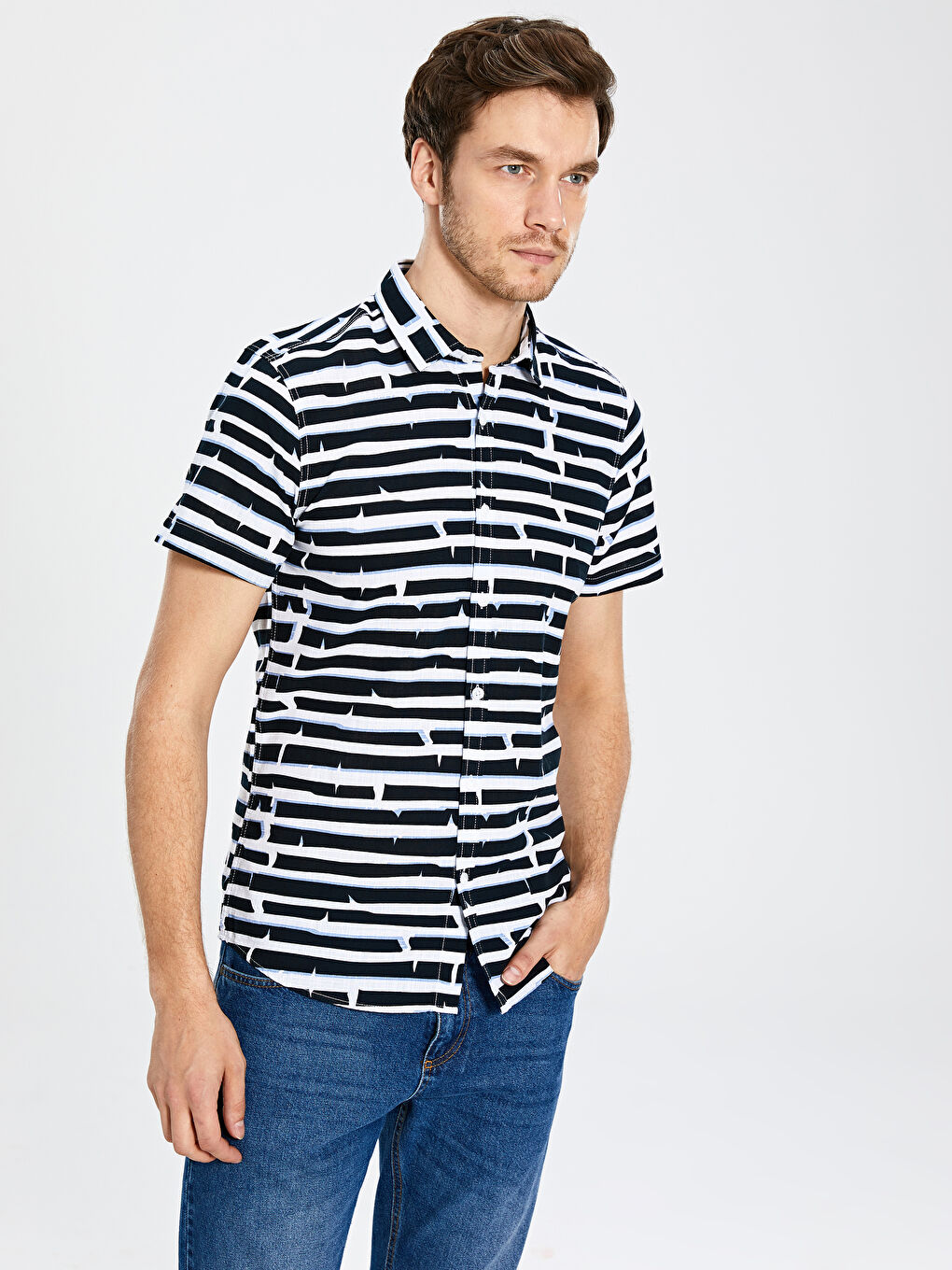 Lacivert Poplin Erkek Gömlek-1