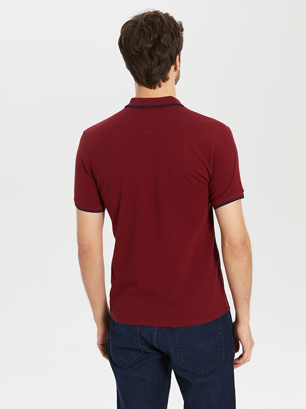 Bordo Polo Yaka Kısa Kollu Pike Erkek Tişört-3