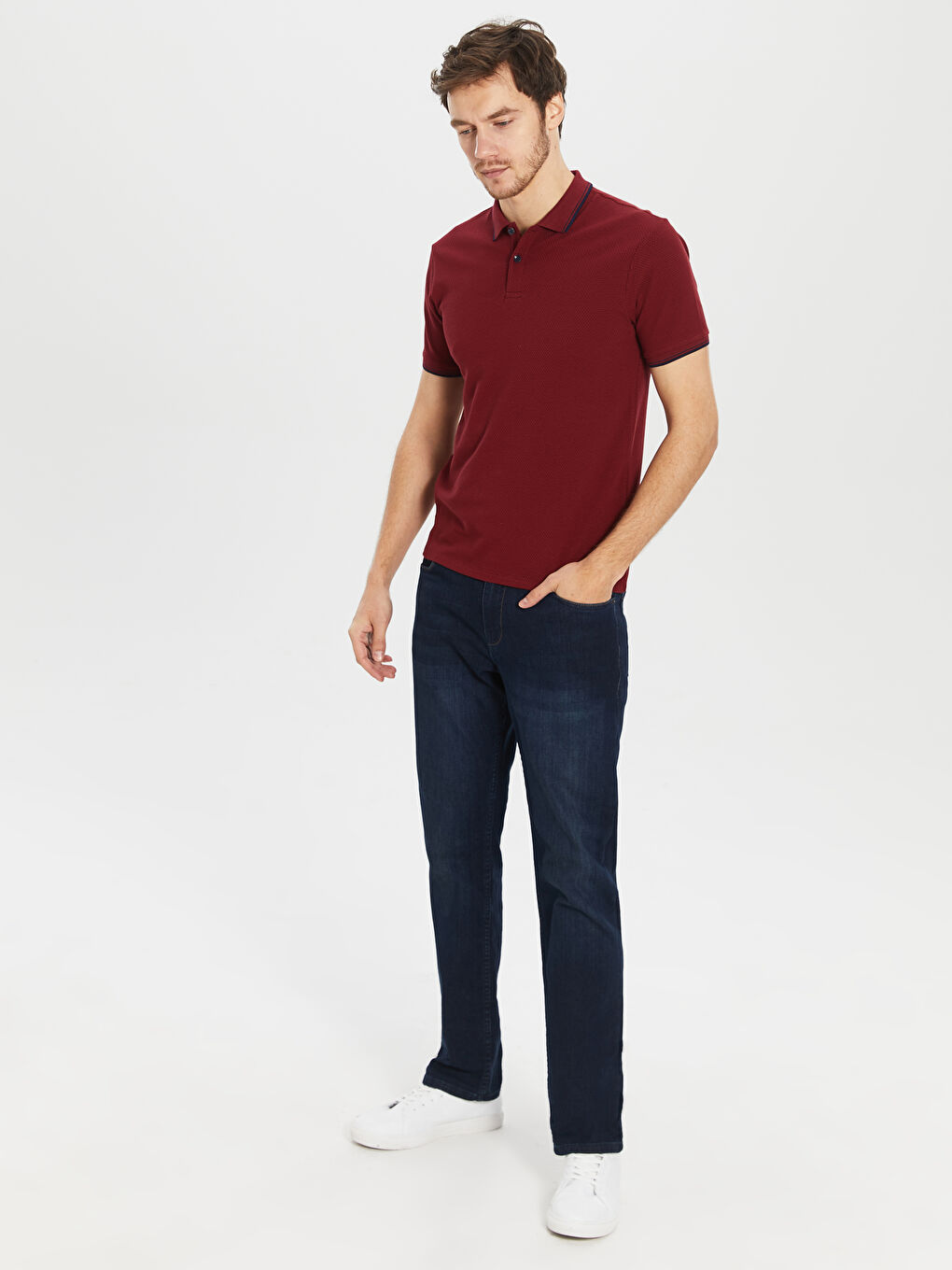 Bordo Polo Yaka Kısa Kollu Pike Erkek Tişört-4