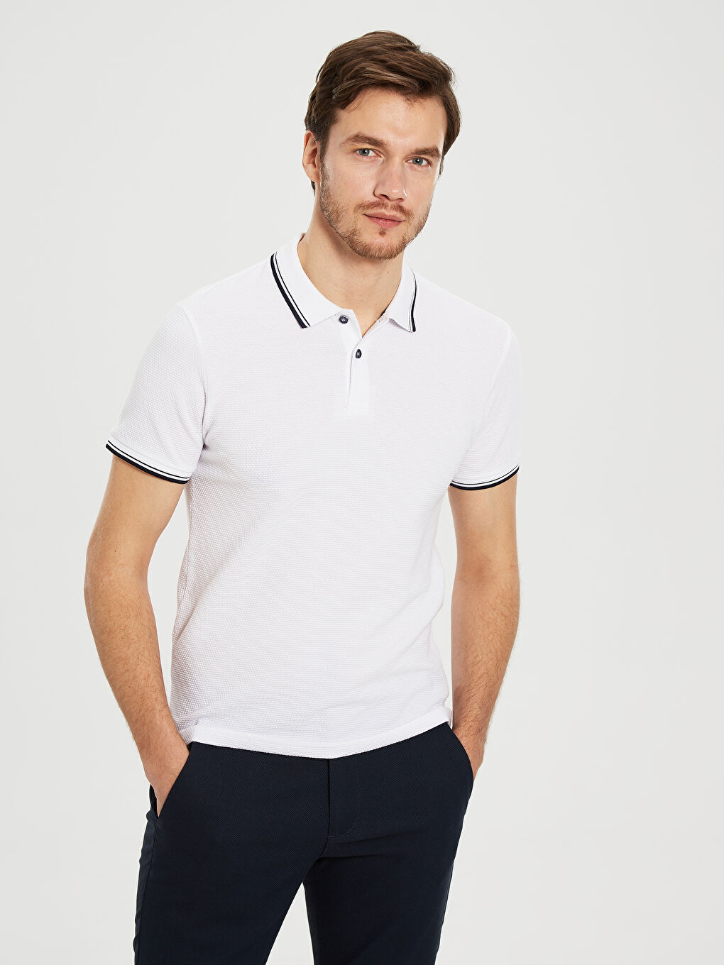 Мужская футболка-поло из пике с короткими рукавами