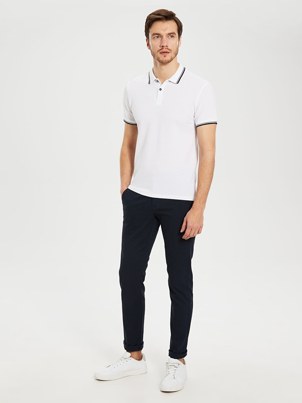 Мужская футболка-поло из пике с короткими рукавами-3