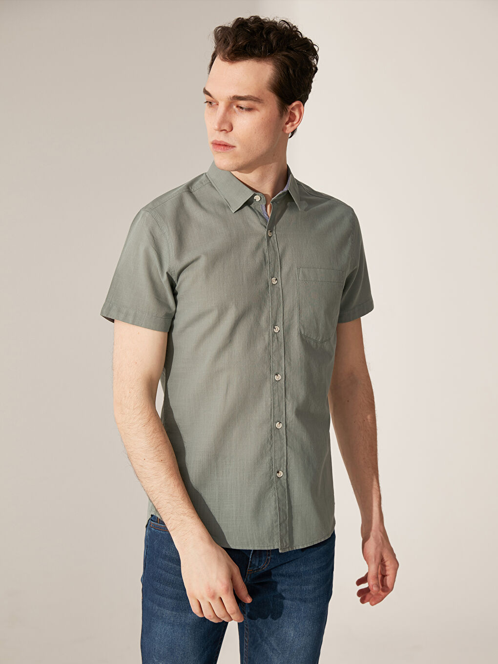 Экстра узкая рубашка с коротким рукавом из поплина-1
