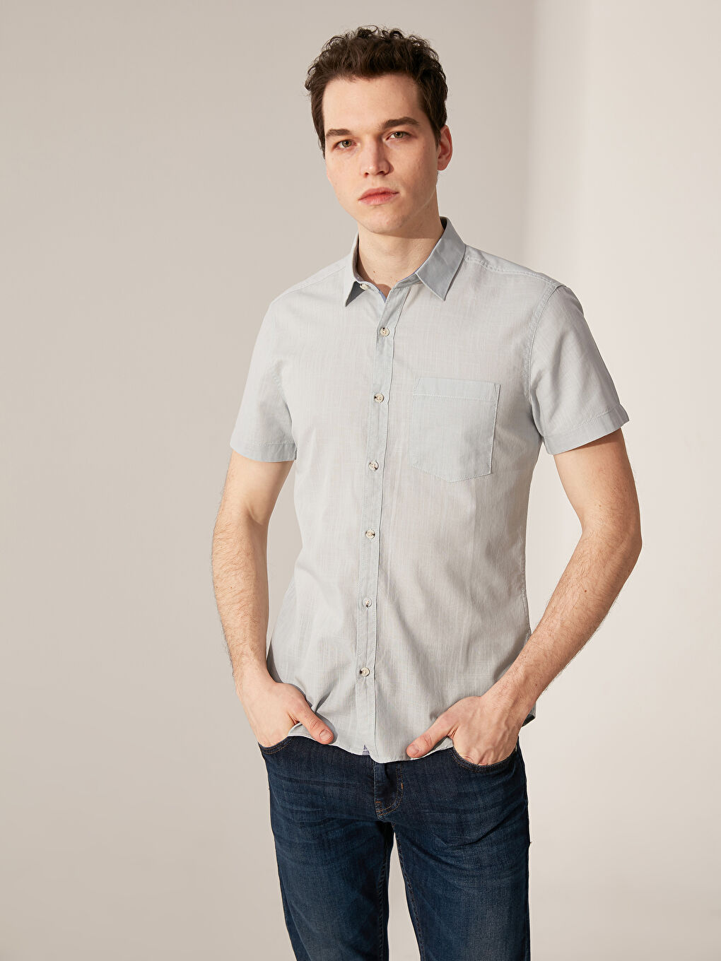 Extra Slim Fit Short Sleeve Poplin Shirt-1