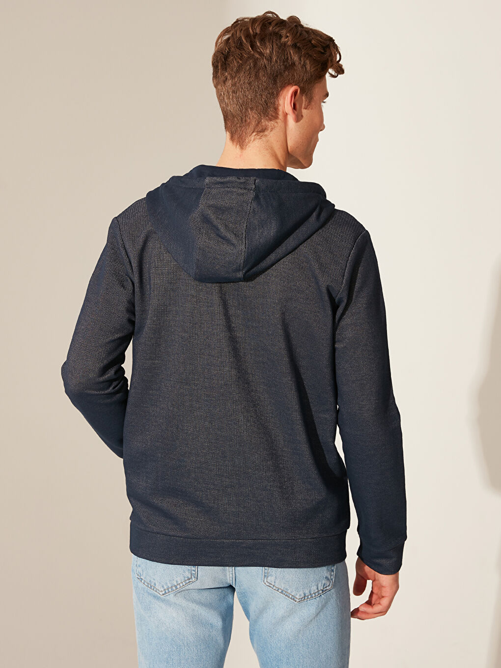 Lacivert Kapüşonlu Uzun Kollu Erkek Fermuarlı Sweatshirt-3