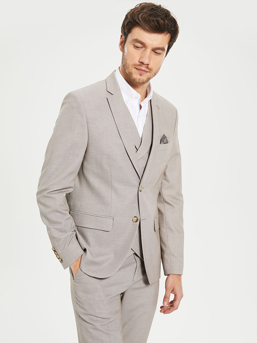 Bej Ekstra Dar Kalıp Erkek Blazer Ceket-1