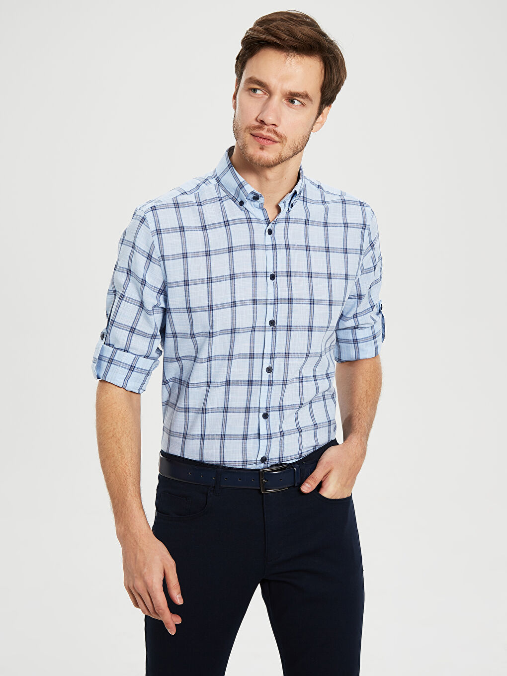 قميص بوبلين كاروهات بقصة عادية