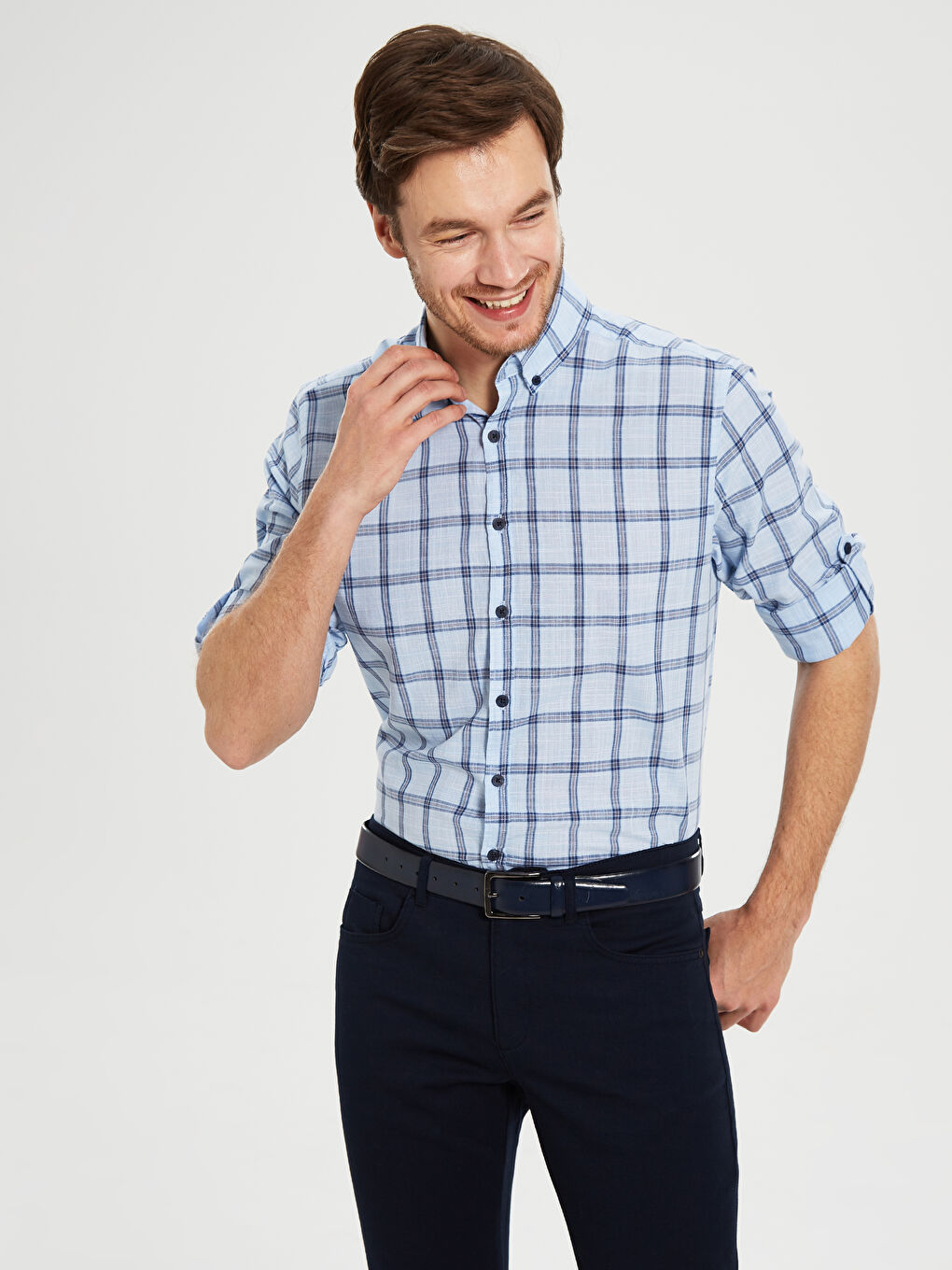 قميص بوبلين كاروهات بقصة عادية-1