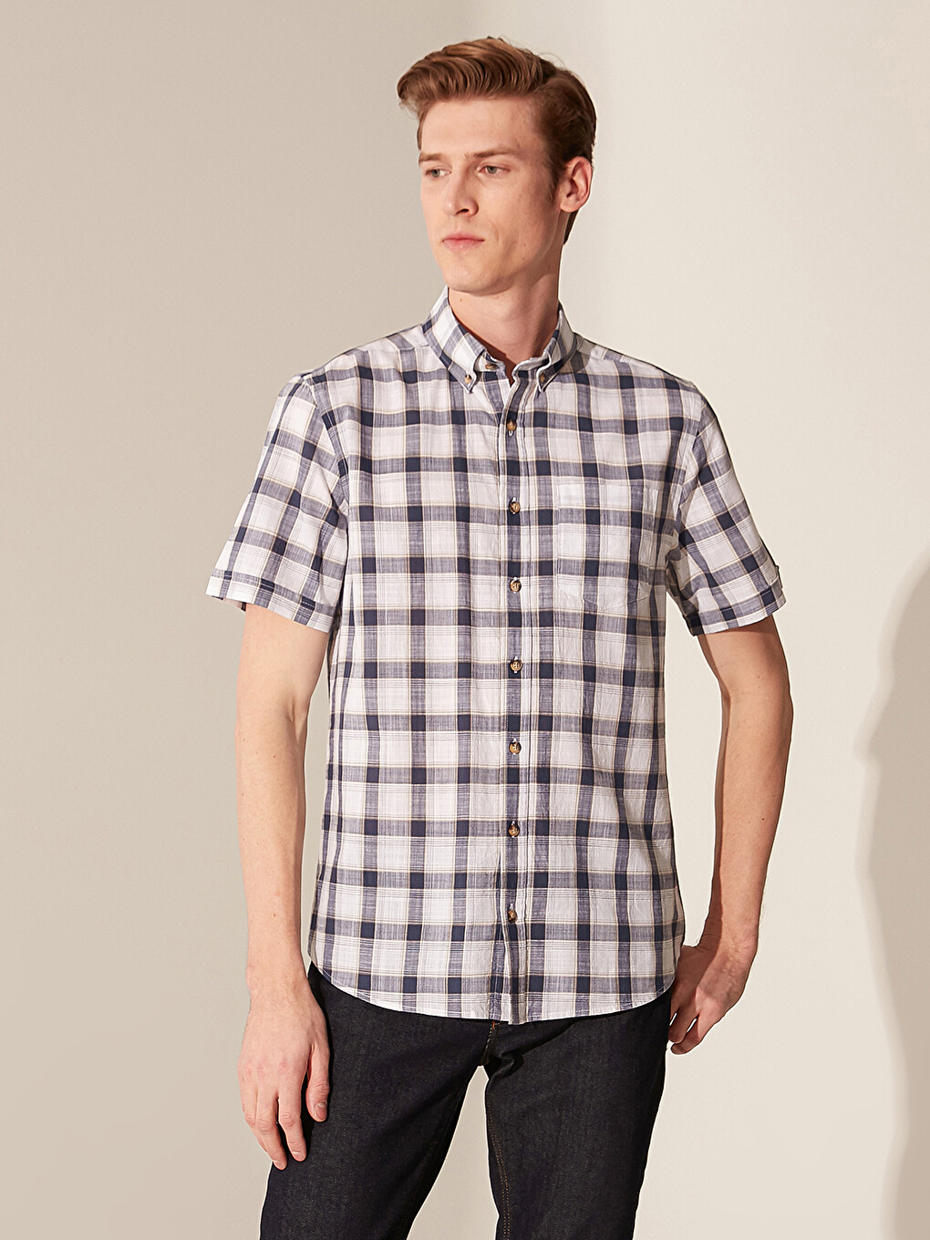 Regular Fit Short Sleeve Chequered Poplin Shirt