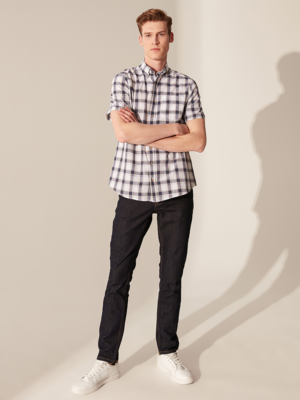 Regular Fit Short Sleeve Chequered Poplin Shirt-2