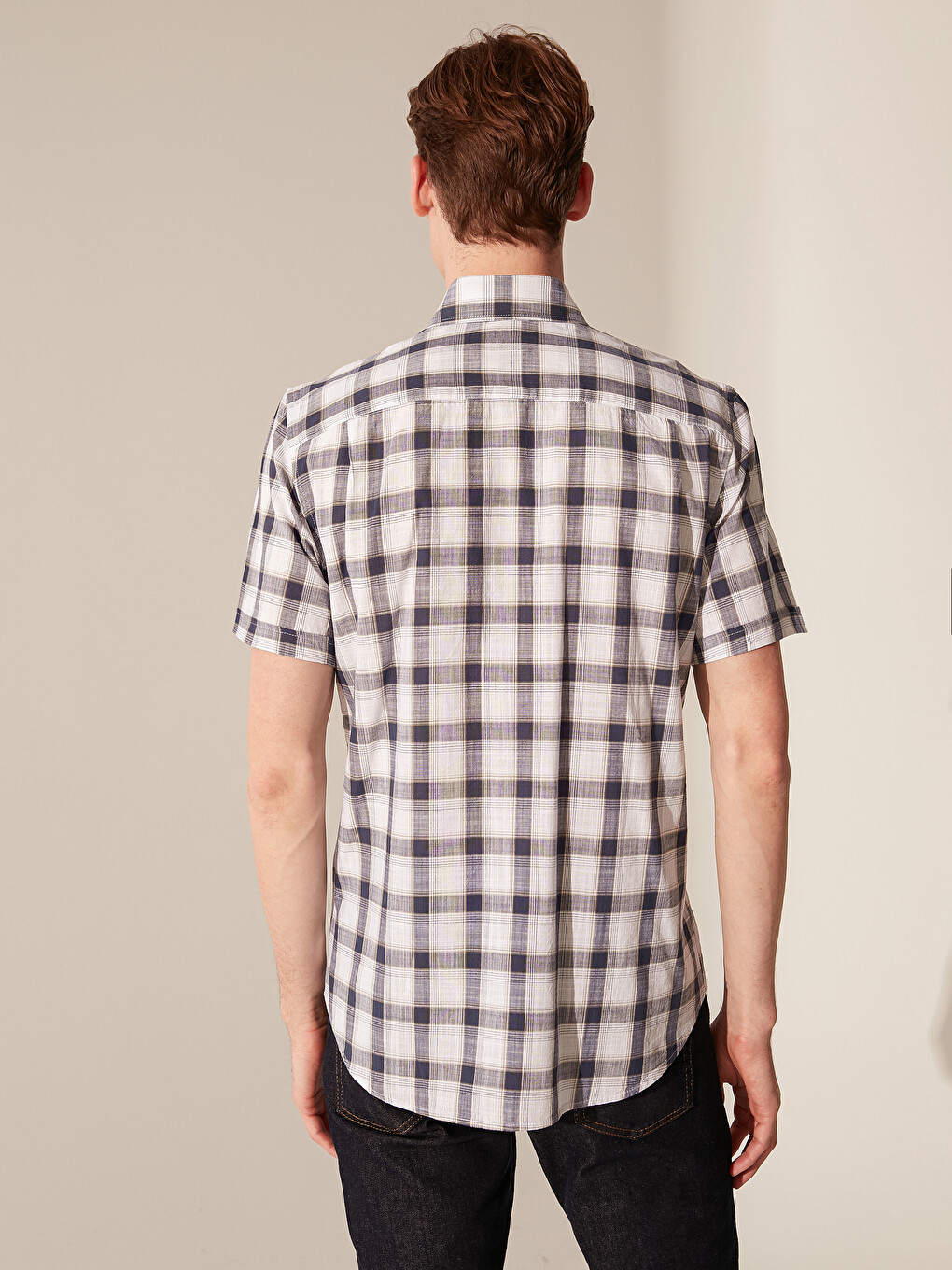 Regular Fit Short Sleeve Chequered Poplin Shirt-3