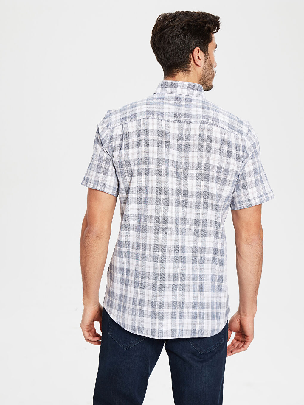 Lacivert Regular Fit Ekose Kısa Kollu Gömlek-3