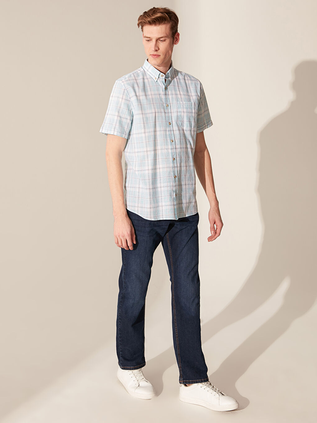 Turkuaz Regular Fit Ekose Kısa Kollu Gömlek-3