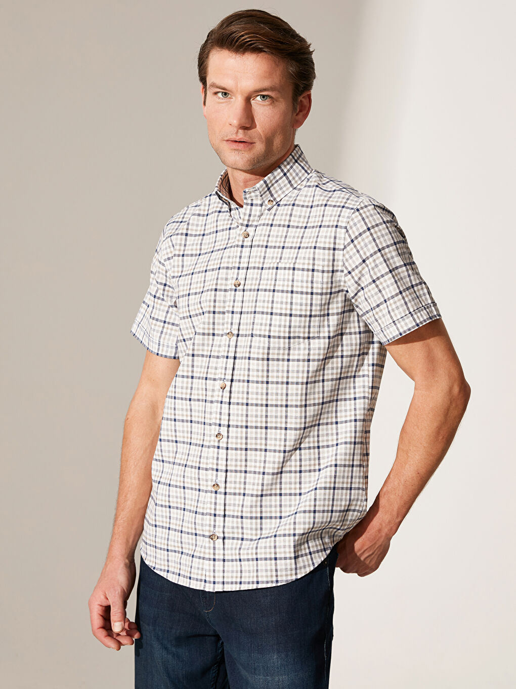 Bej Oxford Erkek Gömlek