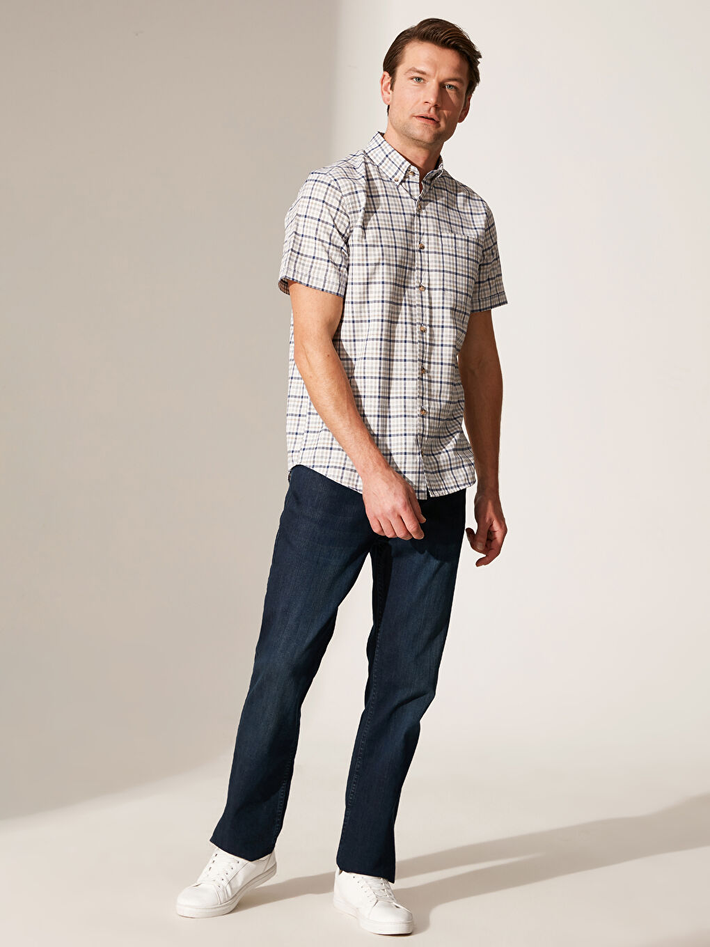 Bej Oxford Erkek Gömlek-4