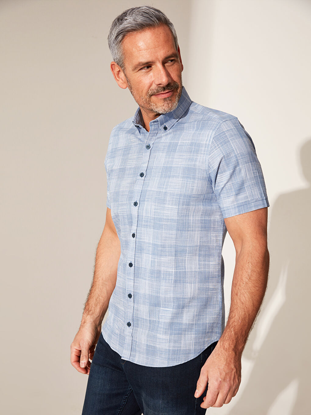 İndigo Poplin Erkek Gömlek-1