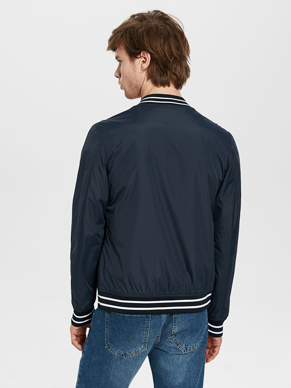 Lacivert Slim Fit Kolej Yaka Bomber İnce Erkek Mont-2