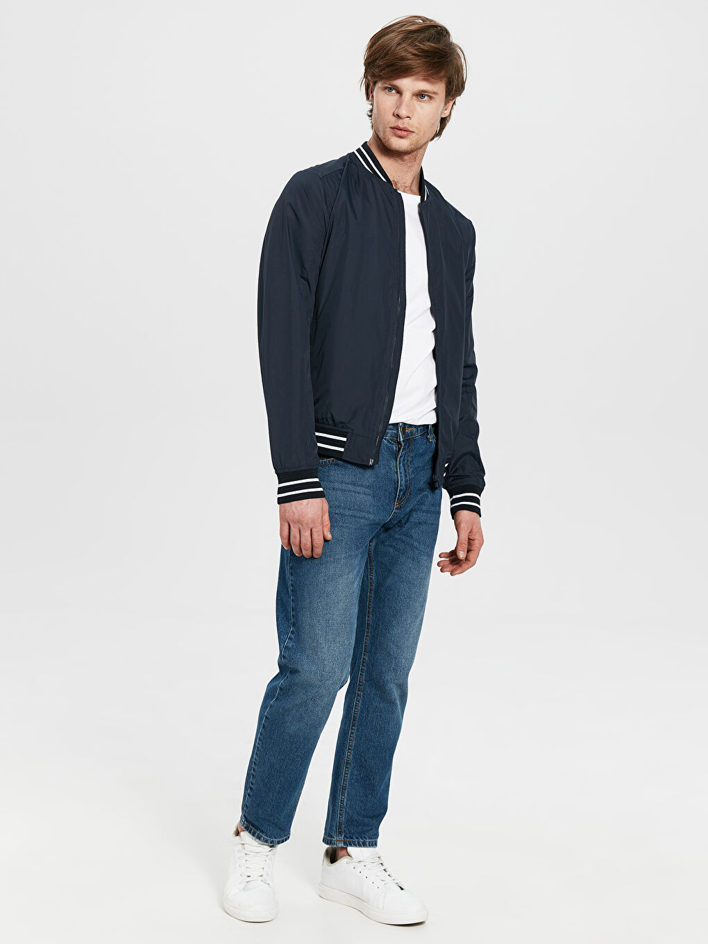 Lacivert Slim Fit Kolej Yaka Bomber İnce Erkek Mont-3