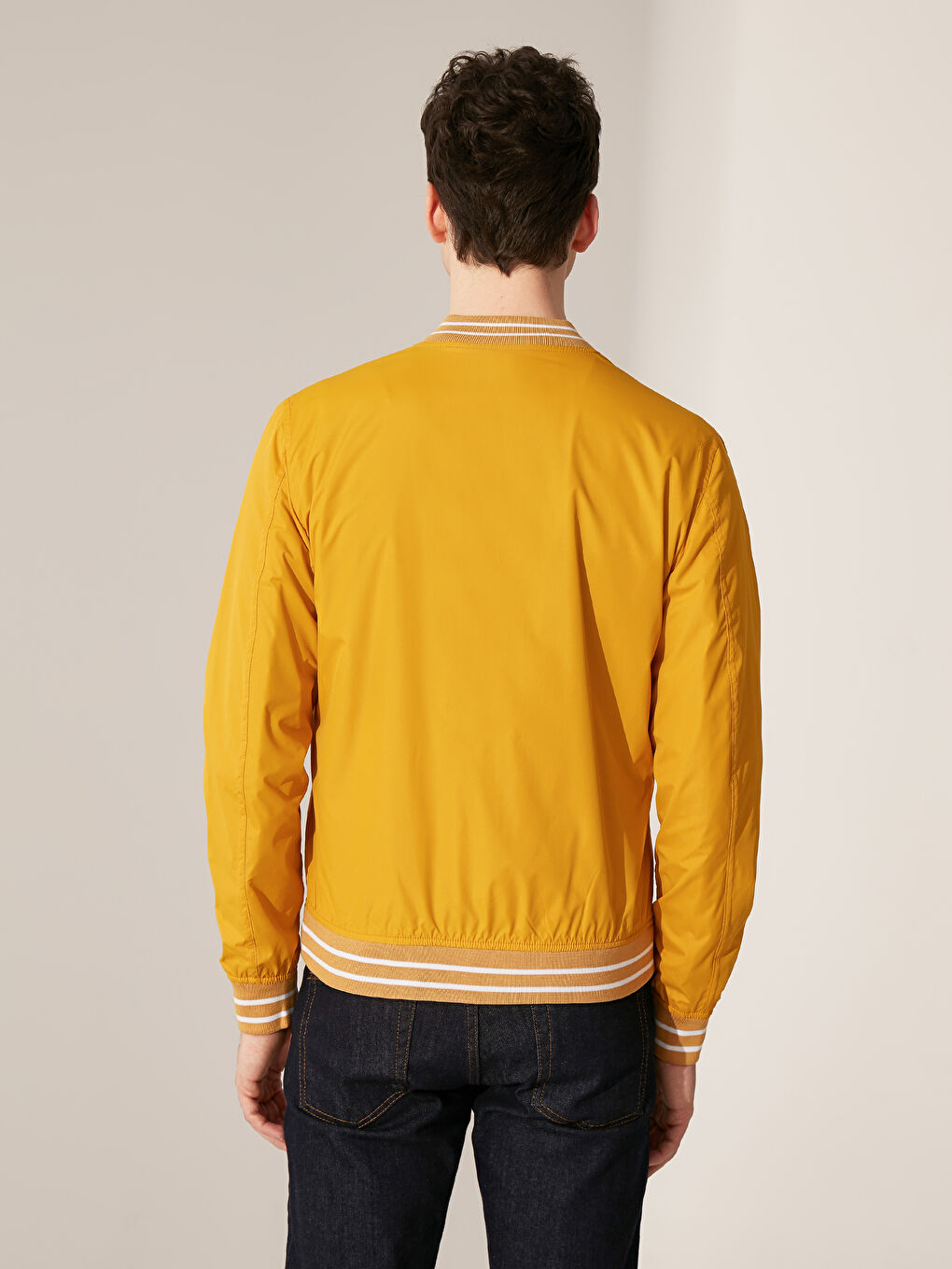 Sarı Slim Fit Kolej Yaka Bomber İnce Erkek Mont-3