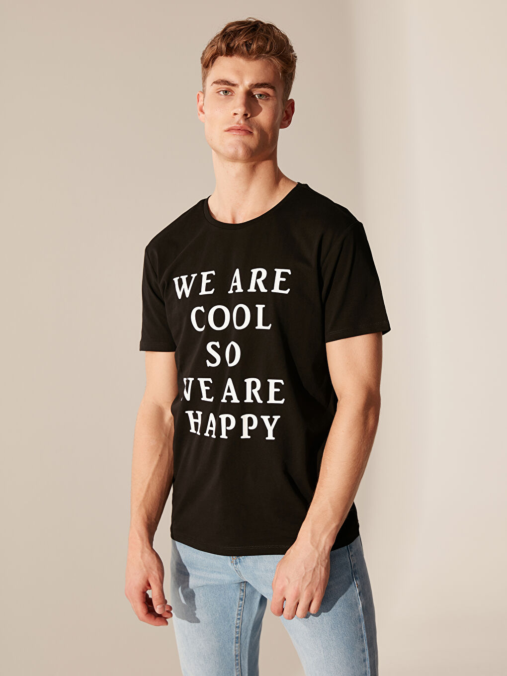 Siyah Bisiklet Yaka Baskılı Penye Tişört Baba Oğul Kombini-1