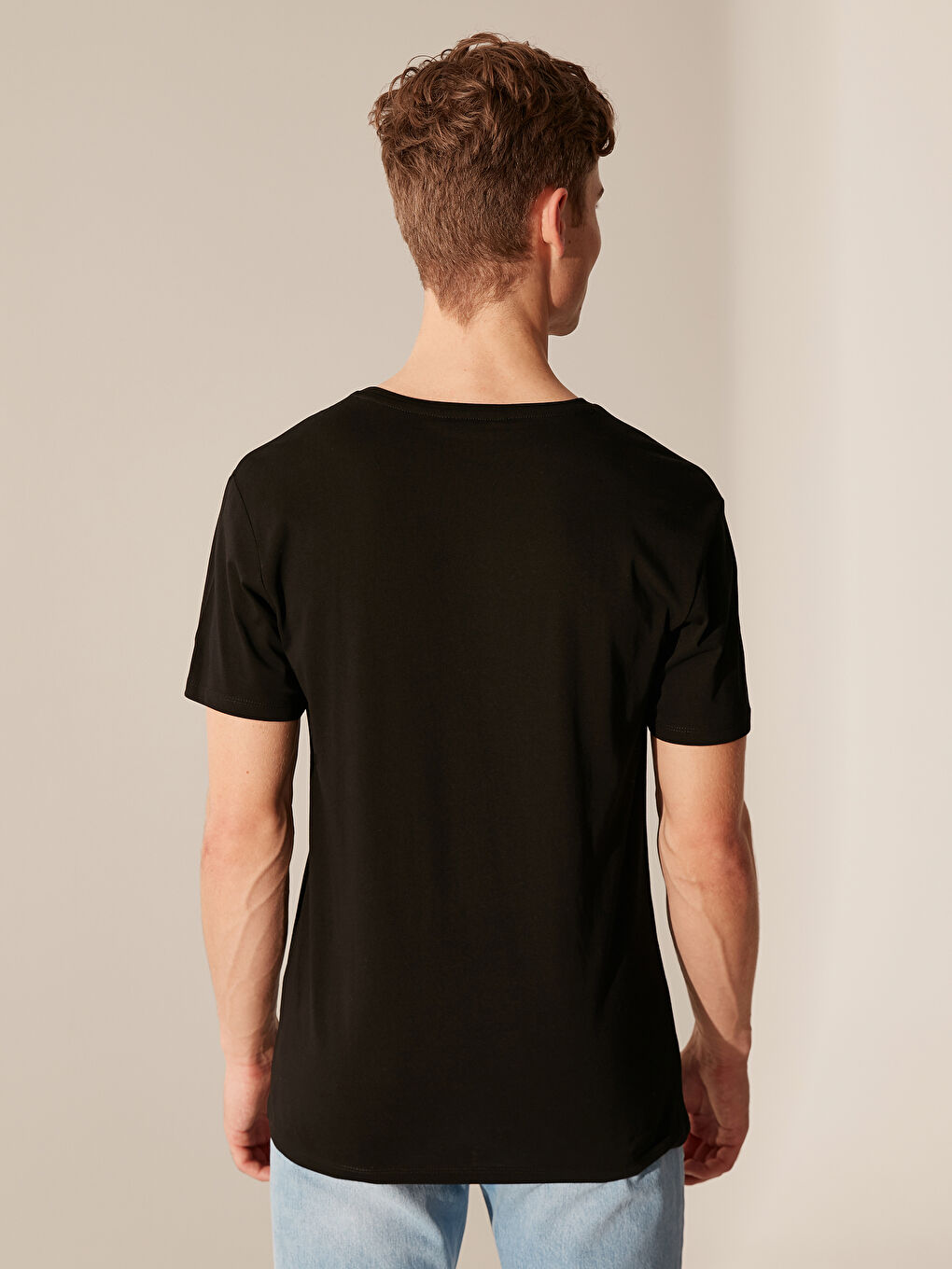 Siyah Bisiklet Yaka Baskılı Penye Tişört Baba Oğul Kombini-2