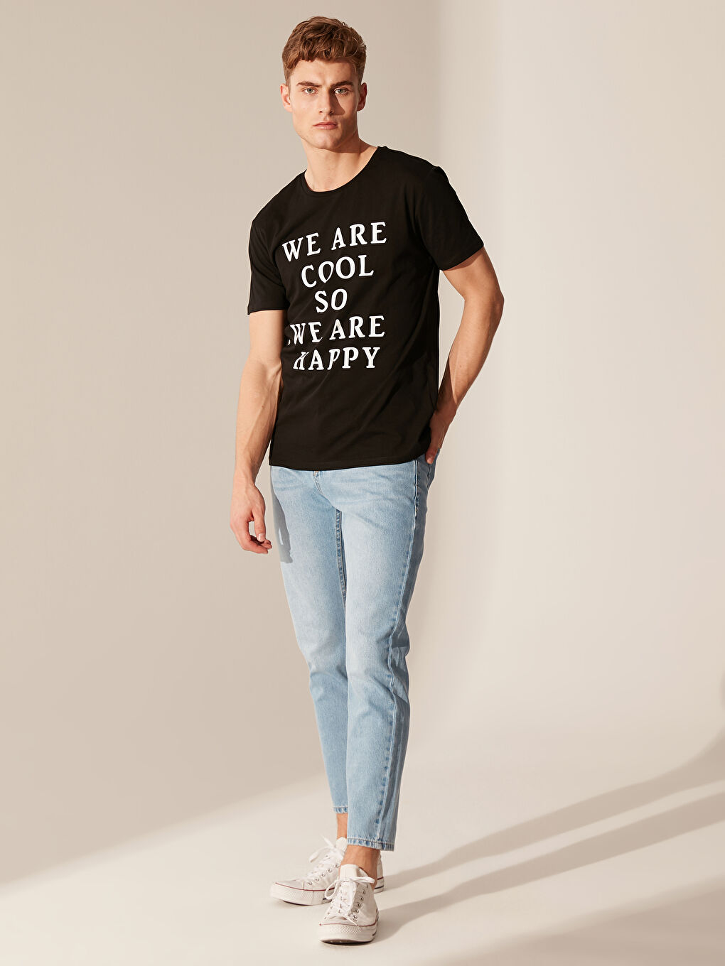 Siyah Bisiklet Yaka Baskılı Penye Tişört Baba Oğul Kombini-3