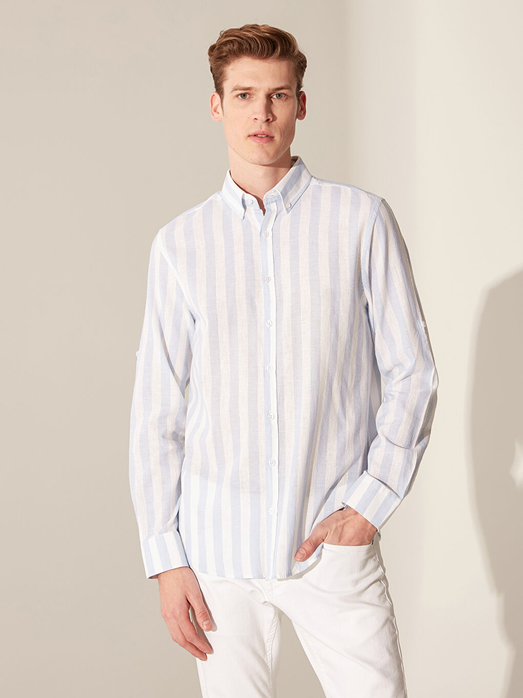 Mavi Regular Fit Keten Karışımlı Gömlek