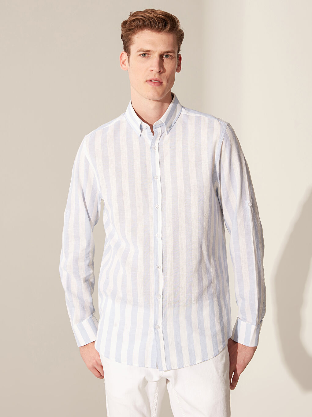 Mavi Regular Fit Keten Karışımlı Gömlek-1