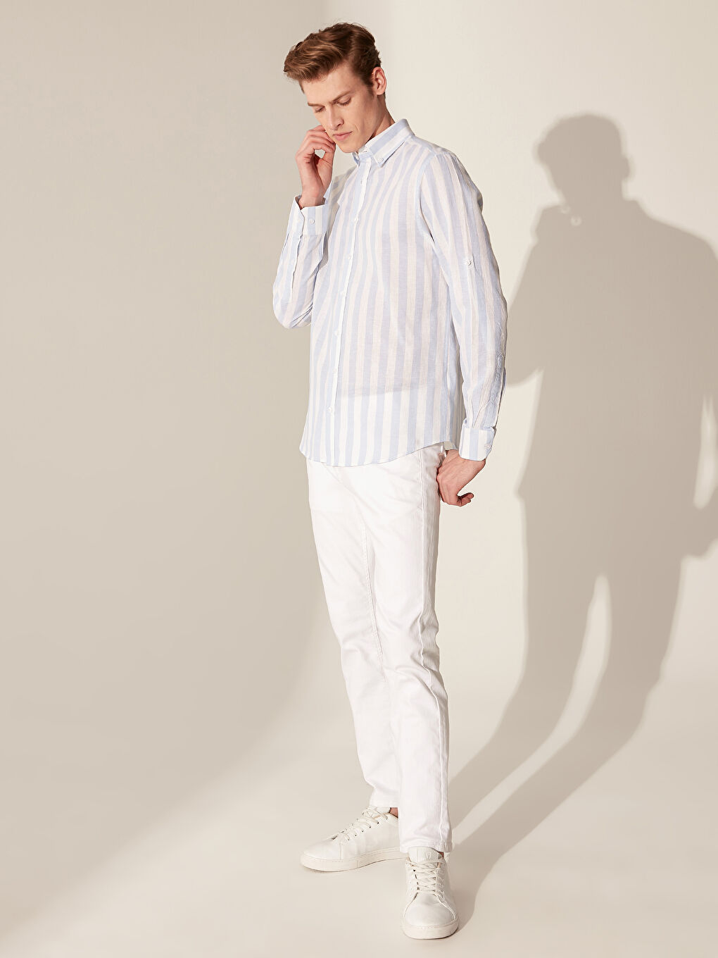 Mavi Regular Fit Keten Karışımlı Gömlek-3