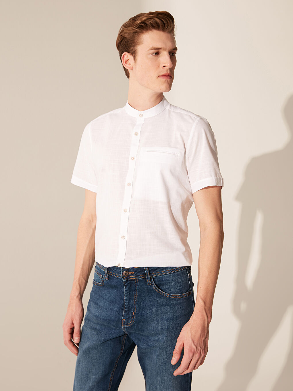 Beyaz Slim Fit Kısa Kollu Poplin Gömlek