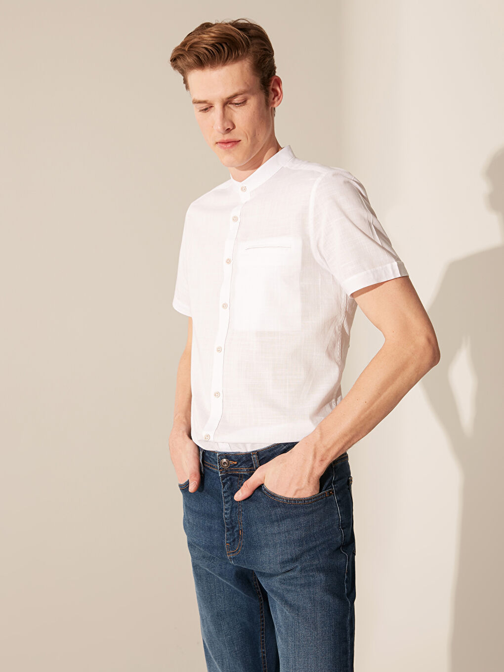 Beyaz Slim Fit Kısa Kollu Poplin Gömlek-1