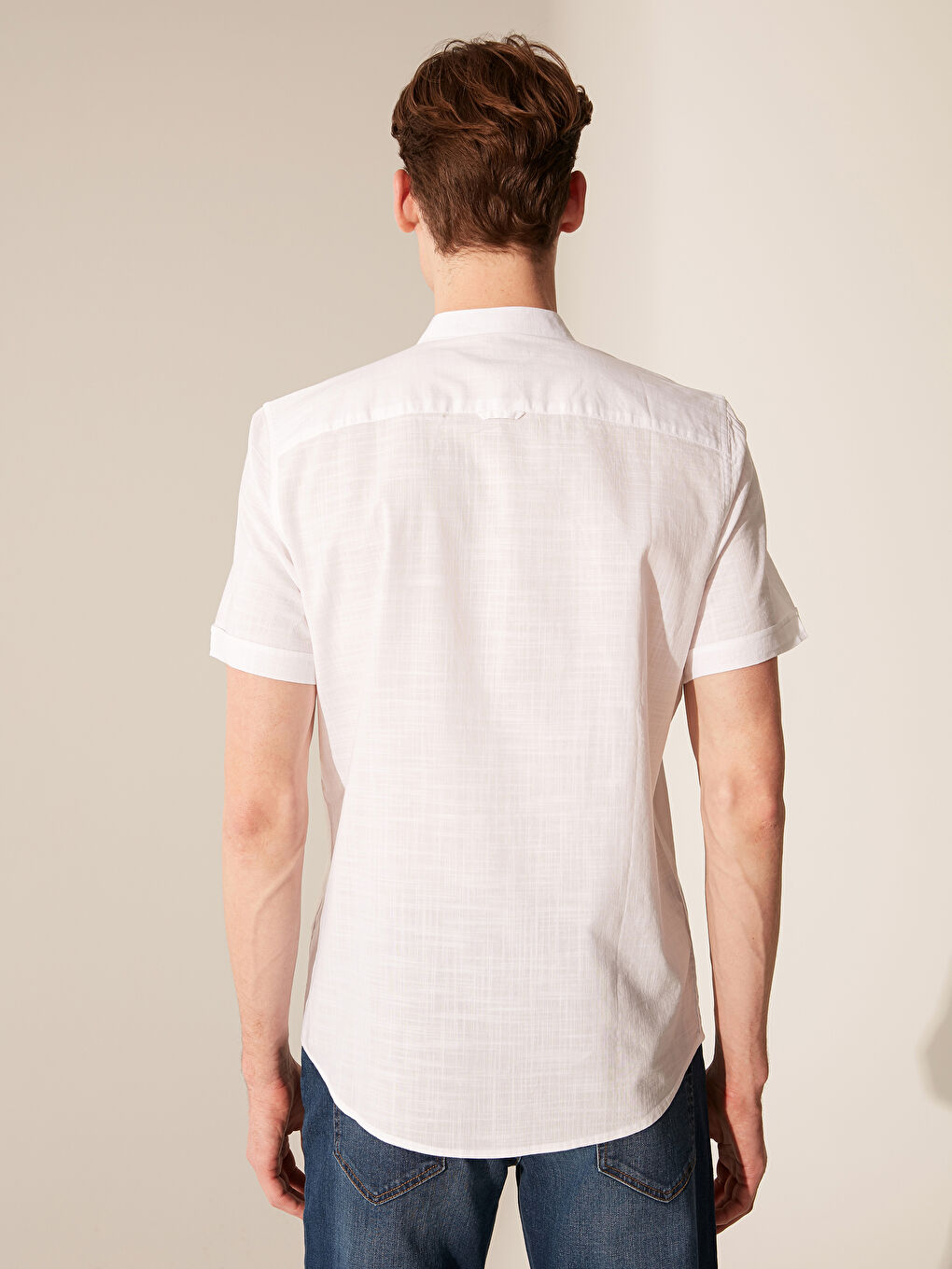 Beyaz Slim Fit Kısa Kollu Poplin Gömlek-2