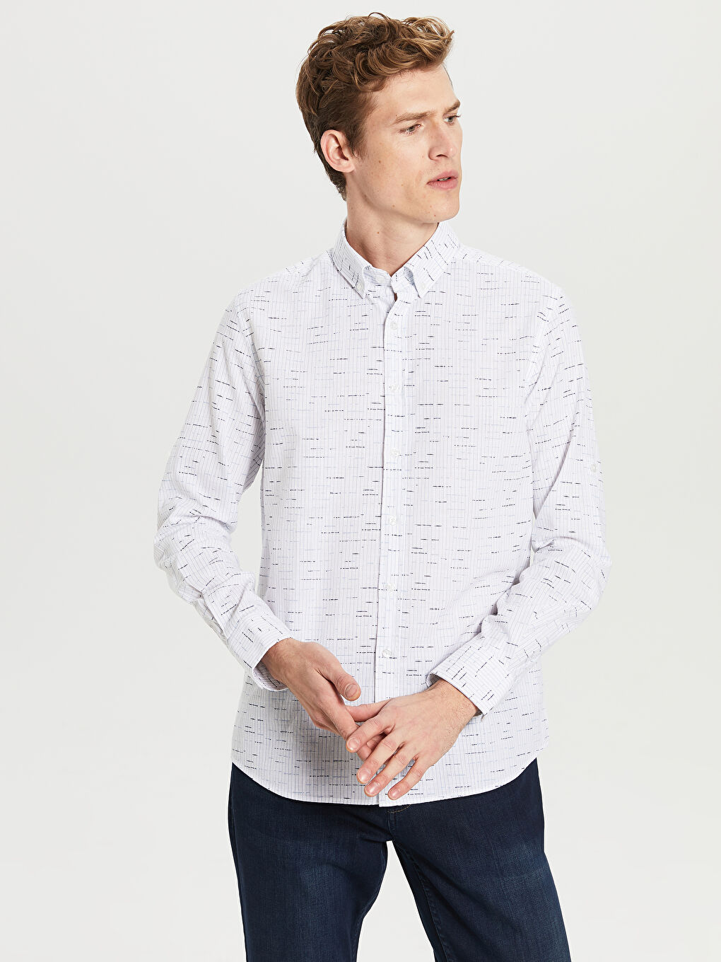 Mavi Regular Fit Desenli Uzun Kollu Poplin Gömlek