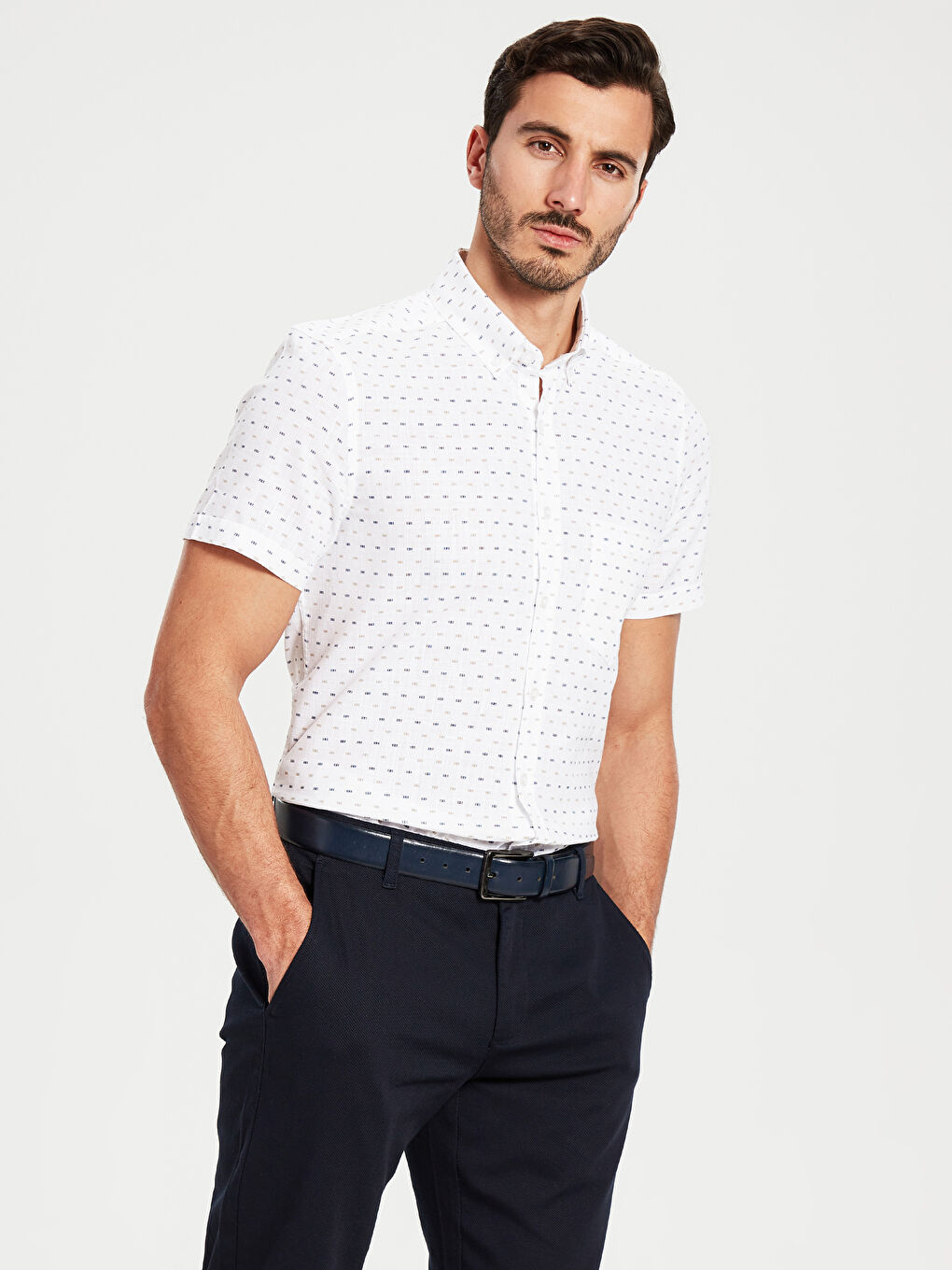 Bej Poplin Erkek Gömlek