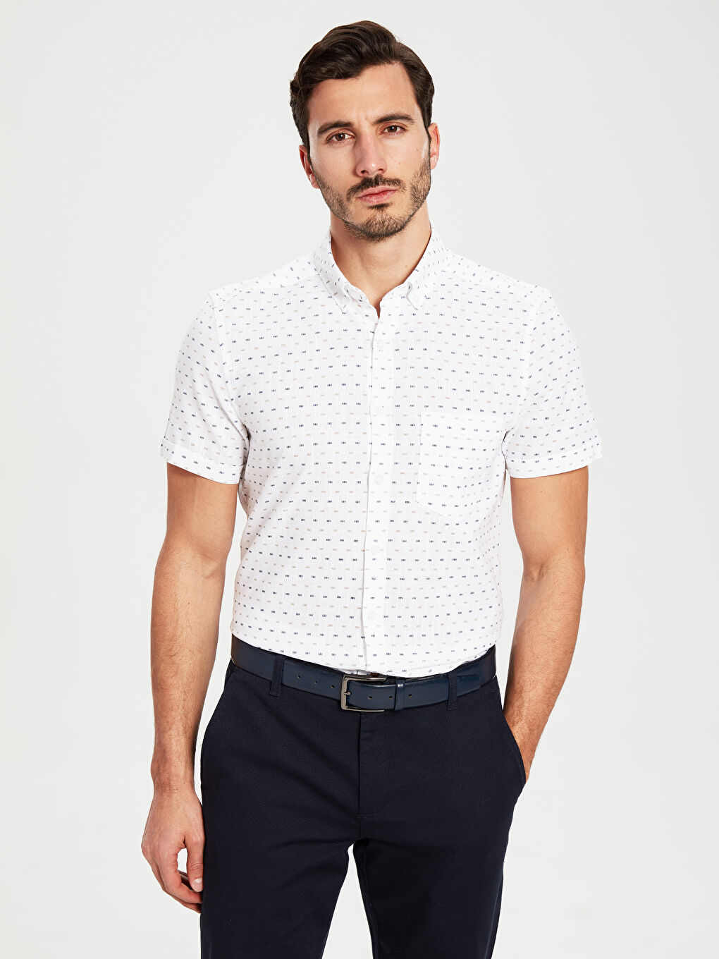 Bej Poplin Erkek Gömlek-1