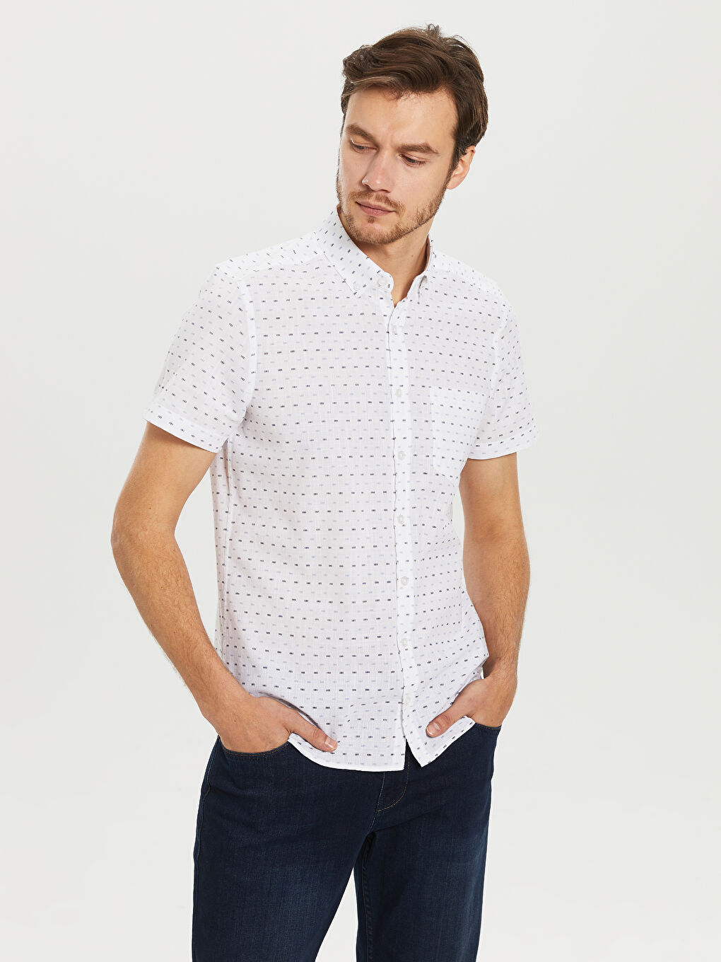 Mavi Poplin Erkek Gömlek-1