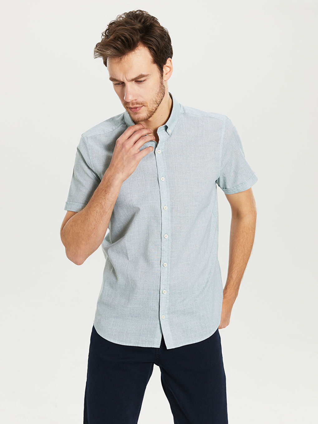 Yeşil Poplin Erkek Gömlek-1