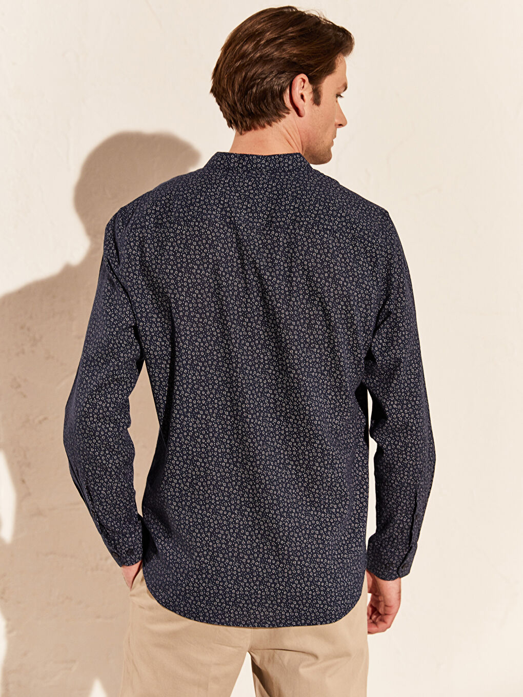 Lacivert Slim Fit Desenli Uzun Kollu Gömlek-2