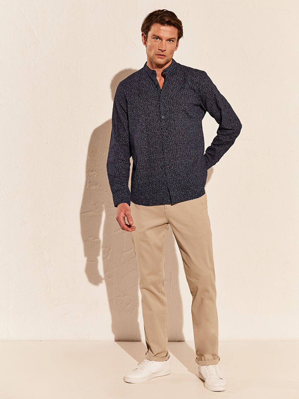 Lacivert Slim Fit Desenli Uzun Kollu Gömlek-3