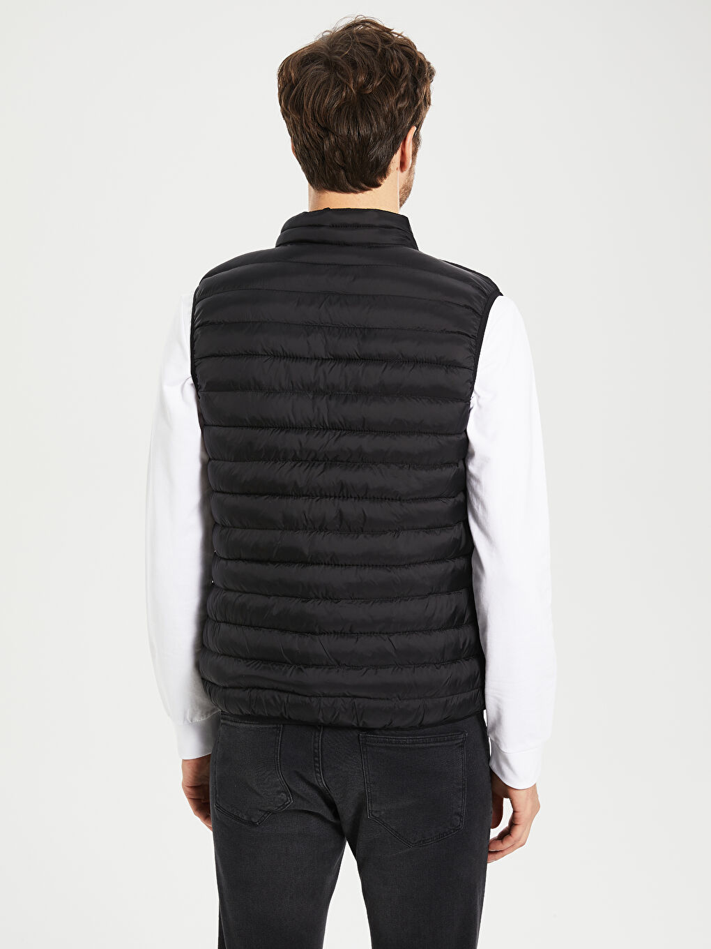 Siyah Standart Kalıp Dik Yaka Erkek Yelek-3