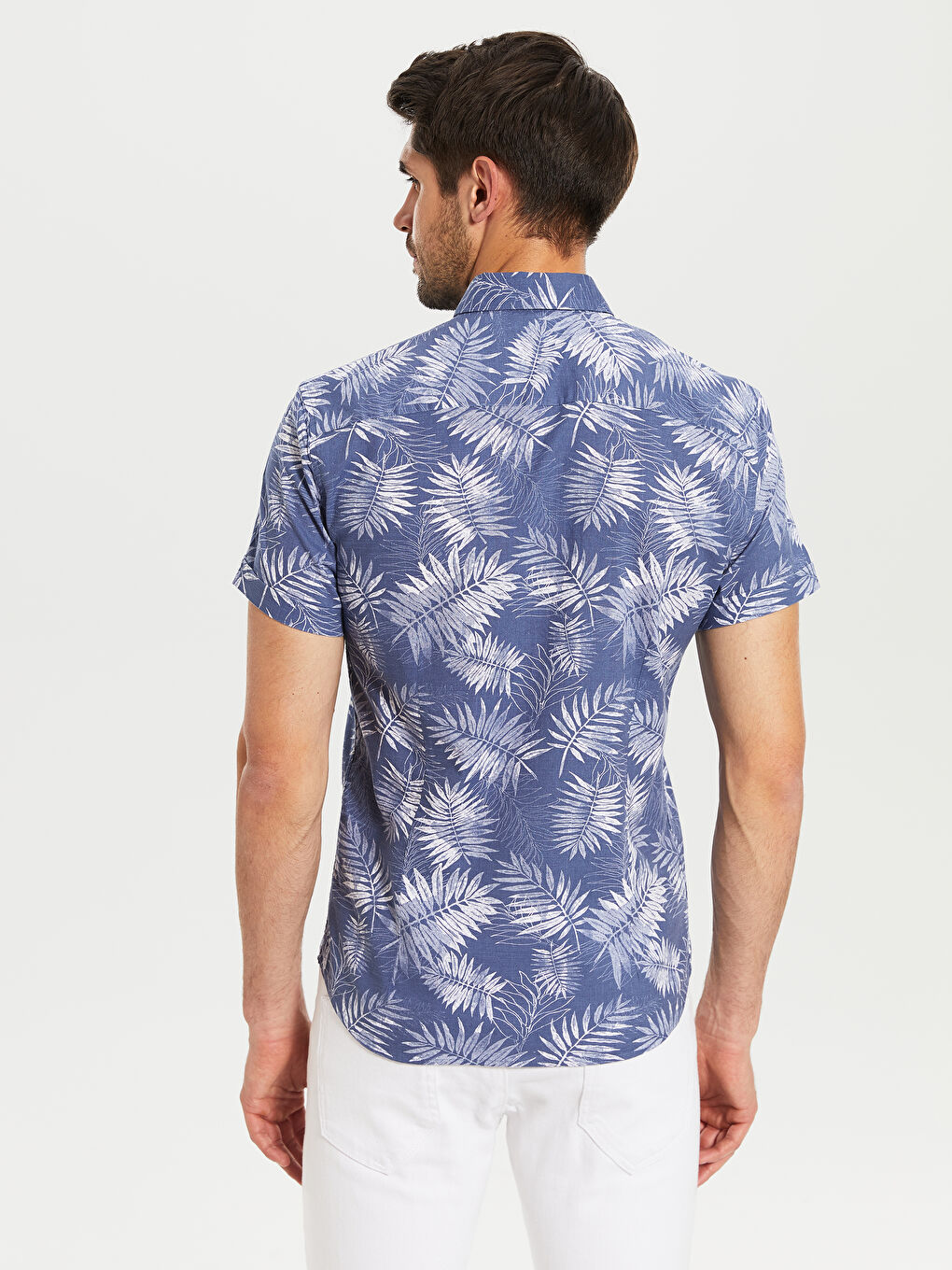 İndigo Slim Fit Desenli Kısa Kollu Gömlek-3