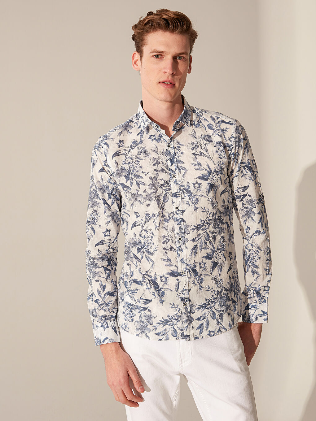 Beyaz Poplin Erkek Gömlek-1