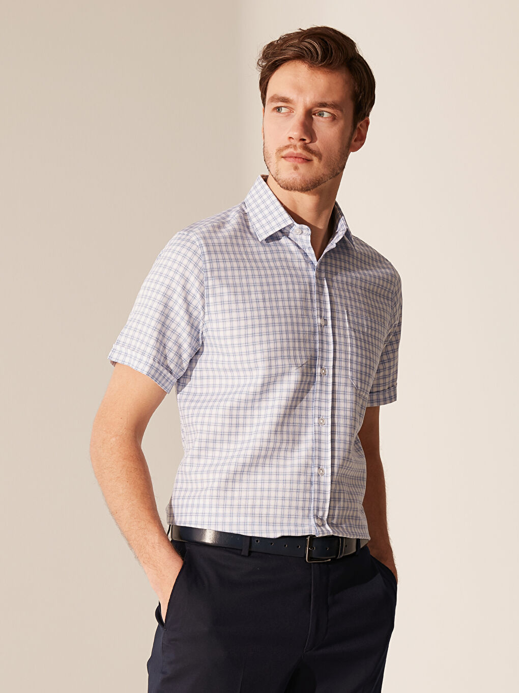 Mavi Oxford Erkek Gömlek-1