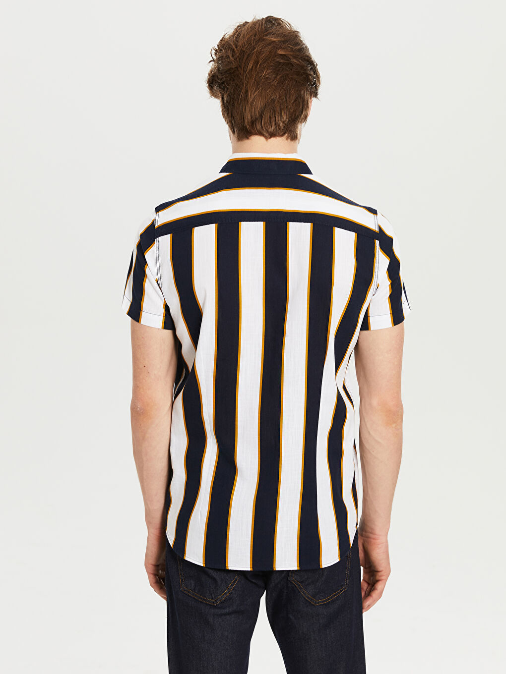 Lacivert Ekstra Slim Fit Uzun Kollu Çizgili Erkek Gömlek-4